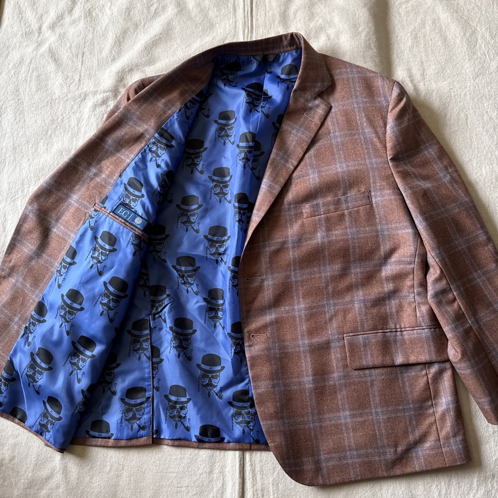 Immaculate Bespoke Tom James Plaid Modern Skull Jacket 48R